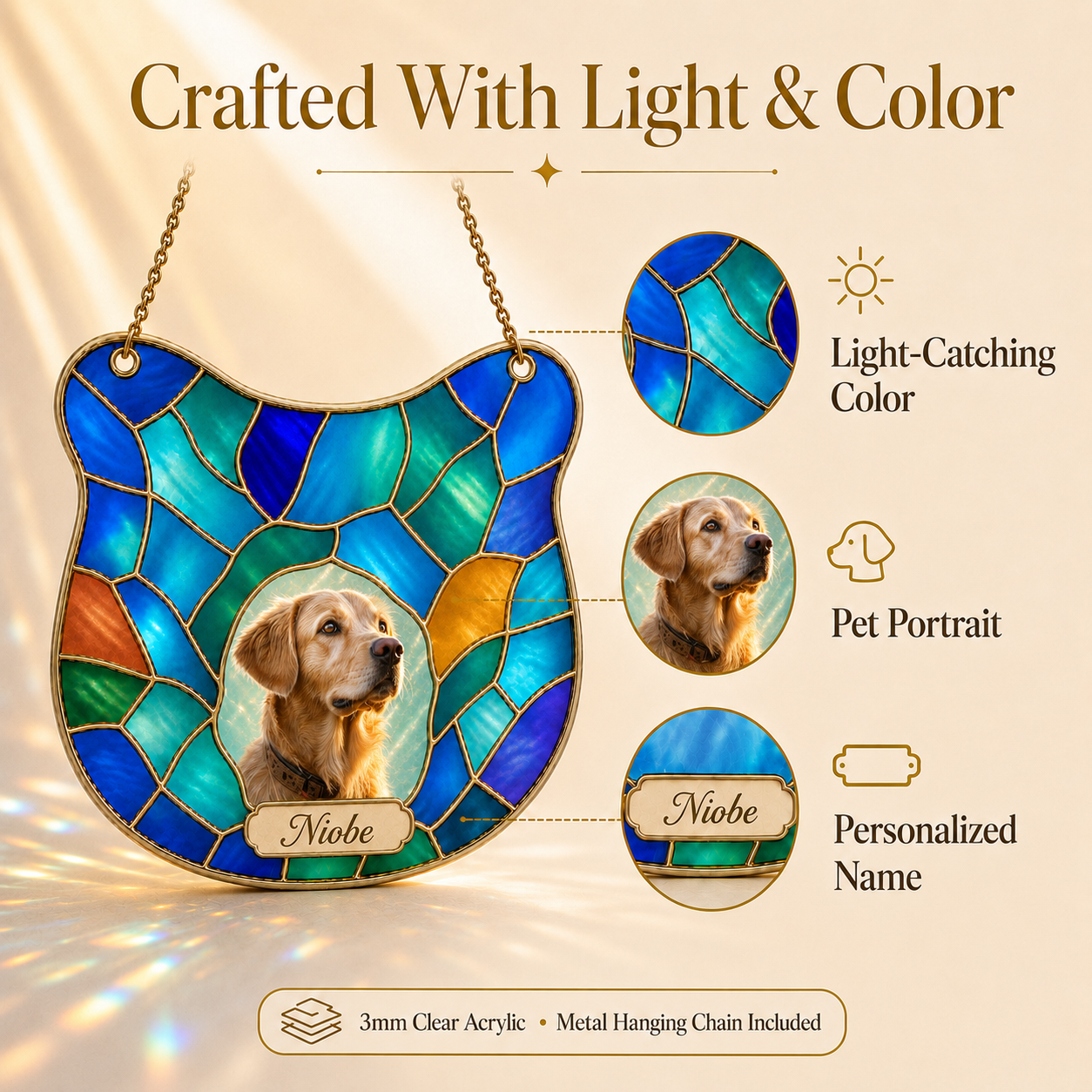 Personalized Pet Memorial Suncatcher – Custom Cat Photo Window Hanging - 图片 3
